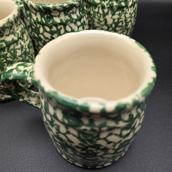 Gerald E Henn Workshops Green Sponge Ware Pottery Mugs Set of 4 Roseville Ohio - Picture 11 of 15